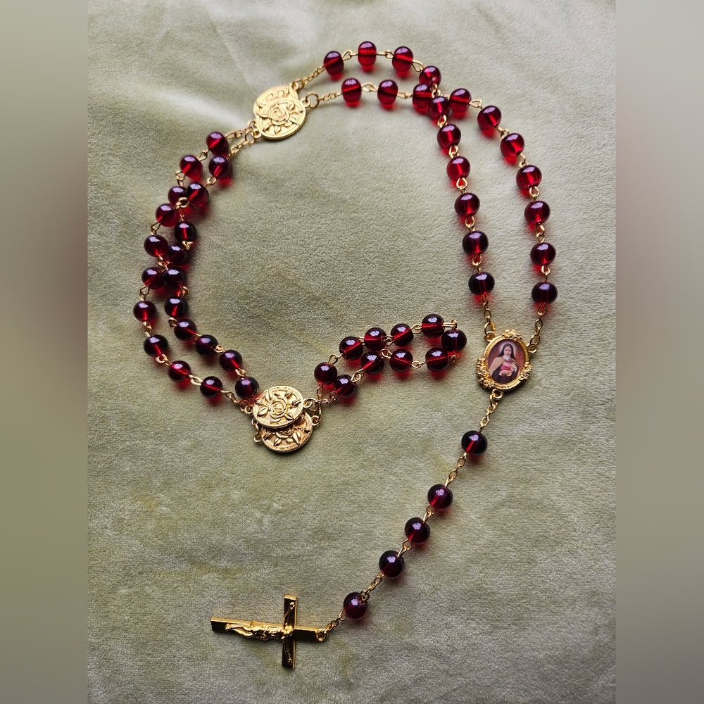St Theresa Little Flower Garnet Red And Gold Rosary Beads